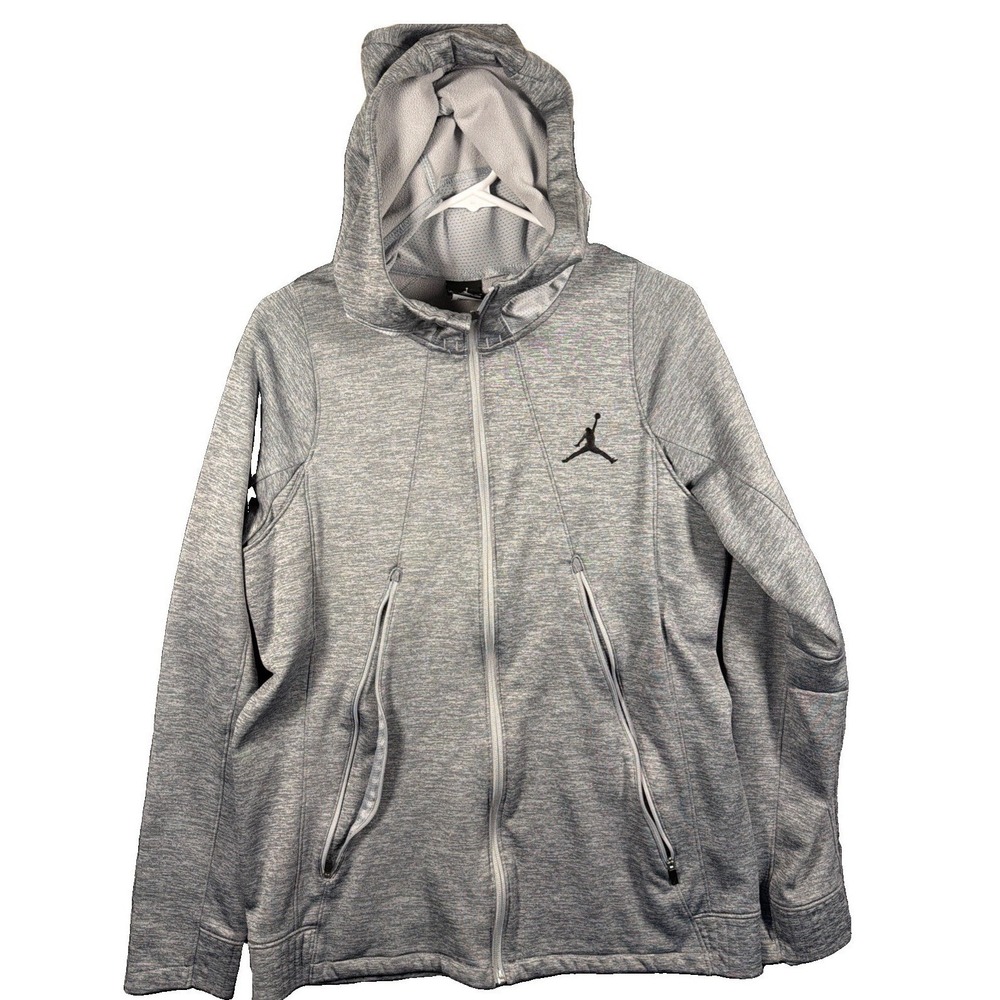 Mens Large Full Zip Hoodie, Jordan, Gray, Therma-FIT Jumpman Sweatshirt